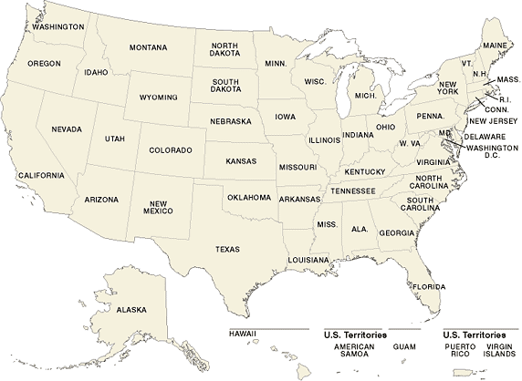 Map of U.S. states and territories